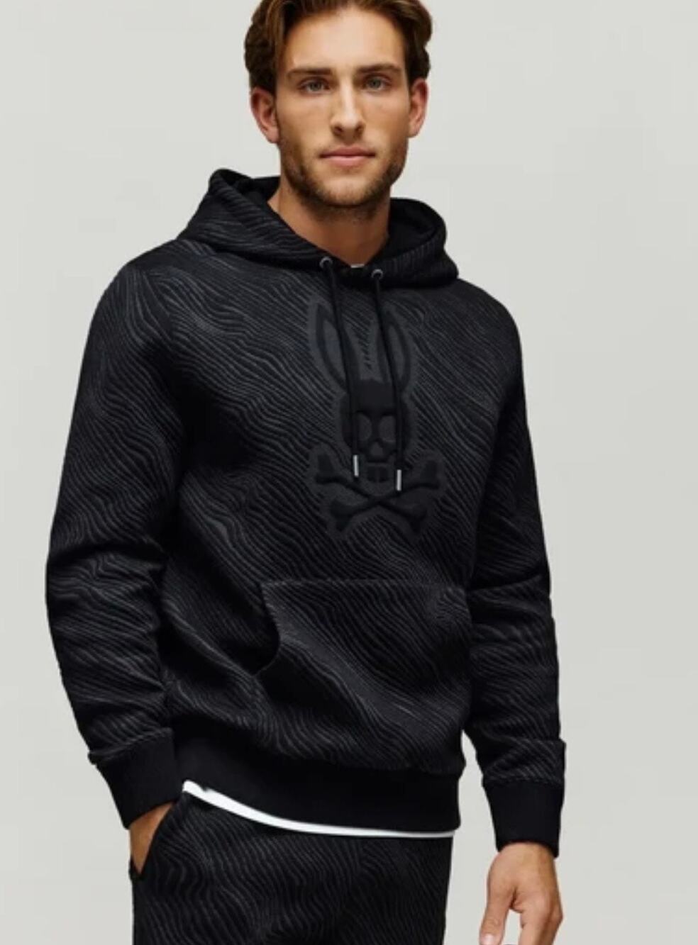 Psycho Bunny Kendrick black Jacquard pattern textured men's hoodie size small